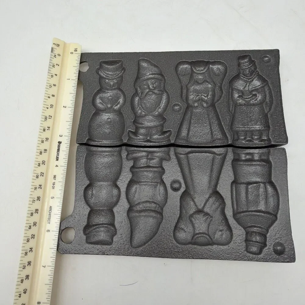 John Wright Cast Iron Candy Mold Christmas Snowman, Angel, Elf, Caroler